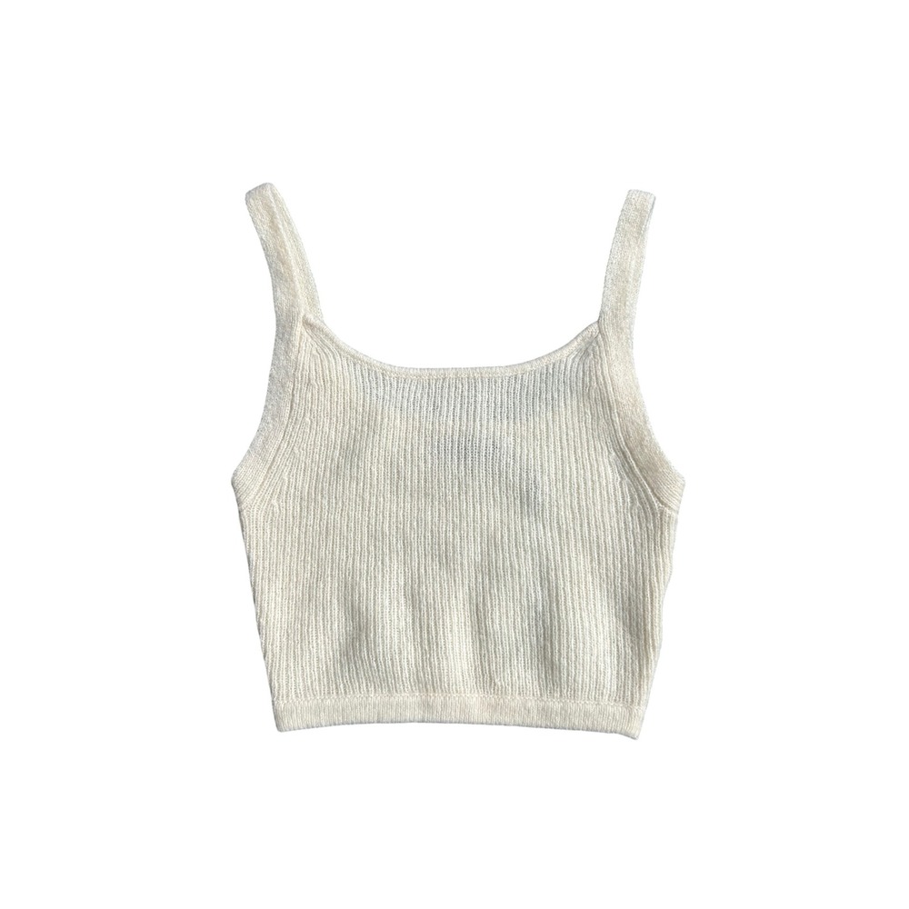 Naadam Womens Merino Wool Cashmere Ribbed Cropped Tank Top Cream White Small